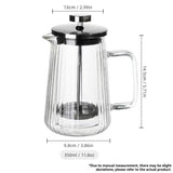 French Press Coffee Maker Double-Layer Glass Coffee Maker Ribbed Coffee Maker - Clear - Size 1000ML