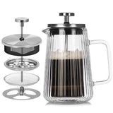 French Press Coffee Maker Double-Layer Glass Coffee Maker Ribbed Coffee Maker - Clear - Size 350ML