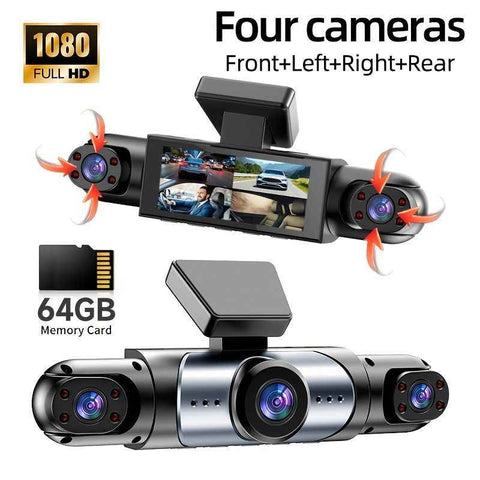 4-Camera Dash Cam 1080P Full-HD Dash Cam Car Dash Cam With 64GB Memory Card - Black - Size 01 In Australia - Darrahopens