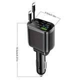 120W Car Charger Fast Charging Retractable Cables 2 Data Cables Universal Plug - Black - Size IP In Australia - Darrahopens