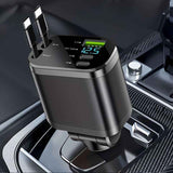 120W Car Charger Fast Charging Retractable Cables 2 Data Cables Universal Plug - Black - Size IP In Australia - Darrahopens