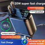 120W Car Charger Fast Charging Retractable Cables 2 Data Cables Universal Plug - Black - Size TC In Australia - Darrahopens