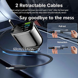 120W Car Charger Fast Charging Retractable Cables 2 Data Cables Universal Plug - Black - Size TC In Australia - Darrahopens