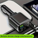120W Car Charger Fast Charging Retractable Cables 2 Data Cables Universal Plug - Black - Size TC