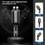120W Car Charger Fast Charging Retractable Cables 2 Data Cables Universal Plug - Black - Size TC