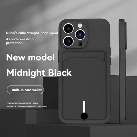 iPhone card holder case, built-in wallet phone case, midnight black phone case, drop protection case, iPhone wallet case Australia, Rubik's cube design case - Black - Size iPhone 15 Pro Max In Australia - Darrahopens