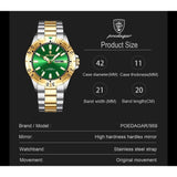 Men'S Watch Stainless Steel Watch Blue Dial Watch Water-Resistant Watch - 959 Gold, Silver, Green - Size 01