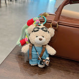 cute teddy bear keychain, plush teddy bear, teddy bear with goggles, teddy bear overalls, fashion keychain, bag charm, cute accessories - Black - Size 1