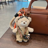 cute teddy bear keychain, plush teddy bear, teddy bear with goggles, teddy bear overalls, fashion keychain, bag charm, cute accessories - Black - Size 1