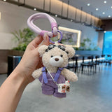 cute teddy bear keychain, plush teddy bear, teddy bear with goggles, teddy bear overalls, fashion keychain, bag charm, cute accessories - Blue - Size 1