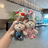 cute teddy bear keychain, plush teddy bear, teddy bear with goggles, teddy bear overalls, fashion keychain, bag charm, cute accessories - Blue - Size 1