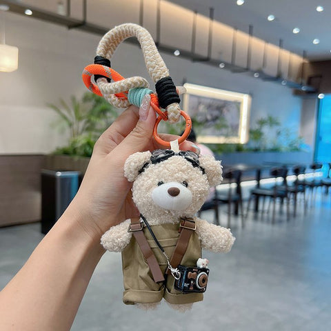 cute teddy bear keychain, plush teddy bear, teddy bear with goggles, teddy bear overalls, fashion keychain, bag charm, cute accessories - Light Brown - Size 1 In Australia - Darrahopens