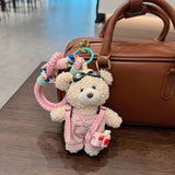 cute teddy bear keychain, plush teddy bear, teddy bear with goggles, teddy bear overalls, fashion keychain, bag charm, cute accessories - Light Brown - Size 1