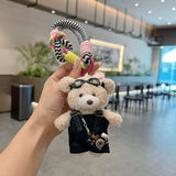 cute teddy bear keychain, plush teddy bear, teddy bear with goggles, teddy bear overalls, fashion keychain, bag charm, cute accessories - Pink - Size 1
