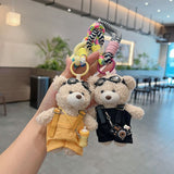 cute teddy bear keychain, plush teddy bear, teddy bear with goggles, teddy bear overalls, fashion keychain, bag charm, cute accessories - Pink - Size 1