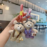 cute teddy bear keychain, plush teddy bear, teddy bear with goggles, teddy bear overalls, fashion keychain, bag charm, cute accessories - Purple - Size 1