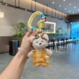cute teddy bear keychain, plush teddy bear, teddy bear with goggles, teddy bear overalls, fashion keychain, bag charm, cute accessories - Yellow - Size 1