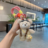 cute teddy bear keychain, plush teddy bear, teddy bear with goggles, teddy bear overalls, fashion keychain, bag charm, cute accessories - Yellow - Size 1