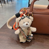 cute teddy bear keychain, plush teddy bear, teddy bear with goggles, teddy bear overalls, fashion keychain, bag charm, cute accessories - Yellow - Size 1