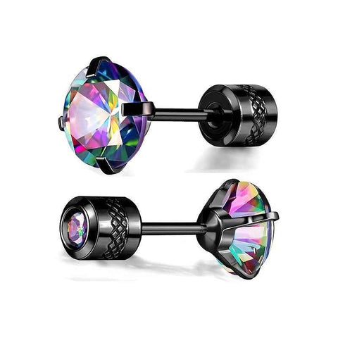 White Synthetic Diamond Earrings Embossed Floral Pattern Stud Earrings - Rainbow - Size 01 In Australia - Darrahopens