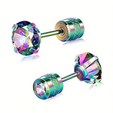 White Synthetic Diamond Earrings Embossed Floral Pattern Stud Earrings - Rainbow - Size 01