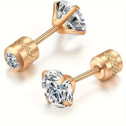 White Synthetic Diamond Earrings Embossed Floral Pattern Stud Earrings - Rose gold - Size 01