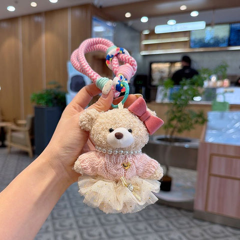 teddy bear keychain, cute accessories, fashion keychain, bow keychain, skirted teddy keychain, gift idea, Australian accessories - Pink - Size 1 In Australia - Darrahopens