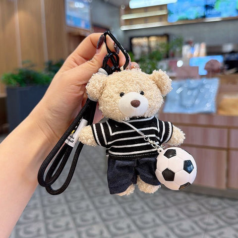 teddy bear keychain, soccer keychain, striped t-shirt keychain, car keychain, bag charm, plush keychain, sports accessory, gift for soccer fans, trendy keychain, cute keyring - Black - Size 1 In Australia - Darrahopens
