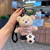 teddy bear keychain, soccer keychain, striped t-shirt keychain, car keychain, bag charm, plush keychain, sports accessory, gift for soccer fans, trendy keychain, cute keyring - Black - Size 1