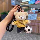 teddy bear keychain, soccer keychain, striped t-shirt keychain, car keychain, bag charm, plush keychain, sports accessory, gift for soccer fans, trendy keychain, cute keyring - Black - Size 1