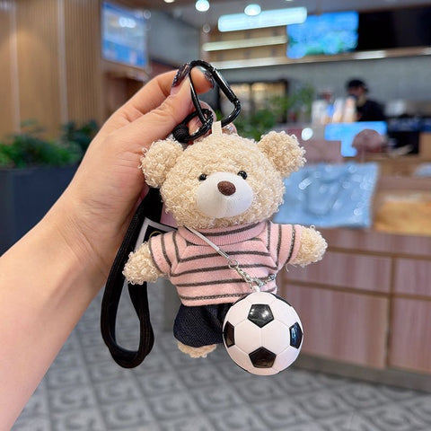 teddy bear keychain, soccer keychain, striped t-shirt keychain, car keychain, bag charm, plush keychain, sports accessory, gift for soccer fans, trendy keychain, cute keyring - Pink - Size 1 In Australia - Darrahopens