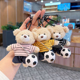 teddy bear keychain, soccer keychain, striped t-shirt keychain, car keychain, bag charm, plush keychain, sports accessory, gift for soccer fans, trendy keychain, cute keyring - Pink - Size 1