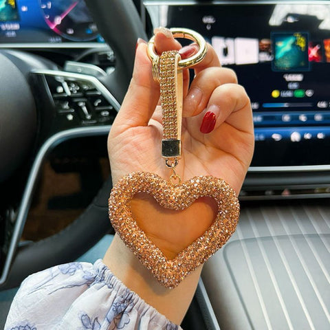 red heart keychain, hollowed-out clay keychain, full diamond keychain, car key accessory, women's fashion accessory, Australian fashion, gift for her, sparkly keychain, clay keyring - Gold - Size Fully - studded leather cord In Australia - Darrahopens