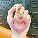 red heart keychain, hollowed-out clay keychain, full diamond keychain, car key accessory, women's fashion accessory, Australian fashion, gift for her, sparkly keychain, clay keyring - Gold - Size Simple buckle
