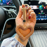 red heart keychain, hollowed-out clay keychain, full diamond keychain, car key accessory, women's fashion accessory, Australian fashion, gift for her, sparkly keychain, clay keyring - Gold - Size Simple buckle