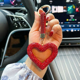 red heart keychain, hollowed-out clay keychain, full diamond keychain, car key accessory, women's fashion accessory, Australian fashion, gift for her, sparkly keychain, clay keyring - Gold - Size White diamond leather cord
