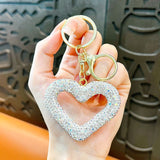 red heart keychain, hollowed-out clay keychain, full diamond keychain, car key accessory, women's fashion accessory, Australian fashion, gift for her, sparkly keychain, clay keyring - Pink - Size Fully - studded leather cord