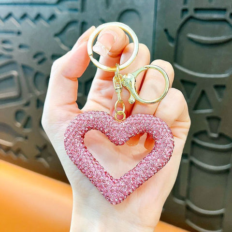 red heart keychain, hollowed-out clay keychain, full diamond keychain, car key accessory, women's fashion accessory, Australian fashion, gift for her, sparkly keychain, clay keyring - Pink - Size Simple buckle In Australia - Darrahopens