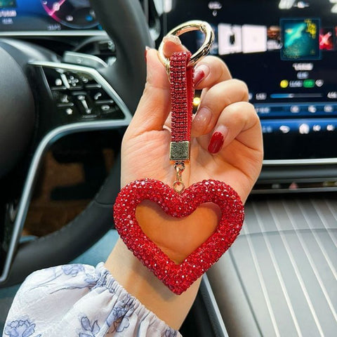 red heart keychain, hollowed-out clay keychain, full diamond keychain, car key accessory, women's fashion accessory, Australian fashion, gift for her, sparkly keychain, clay keyring - Red - Size Fully - studded leather cord In Australia - Darrahopens