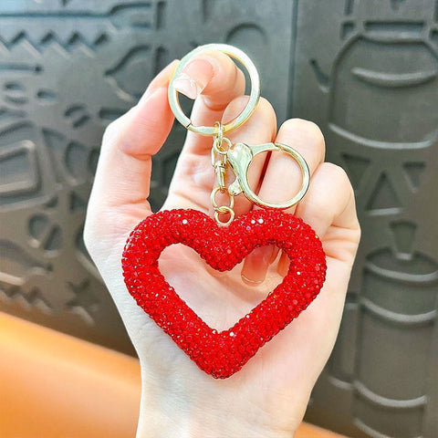 red heart keychain, hollowed-out clay keychain, full diamond keychain, car key accessory, women's fashion accessory, Australian fashion, gift for her, sparkly keychain, clay keyring - Red - Size Simple buckle In Australia - Darrahopens