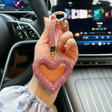 red heart keychain, hollowed-out clay keychain, full diamond keychain, car key accessory, women's fashion accessory, Australian fashion, gift for her, sparkly keychain, clay keyring - Red - Size Simple buckle