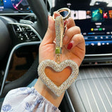 red heart keychain, hollowed-out clay keychain, full diamond keychain, car key accessory, women's fashion accessory, Australian fashion, gift for her, sparkly keychain, clay keyring - Red - Size Simple buckle