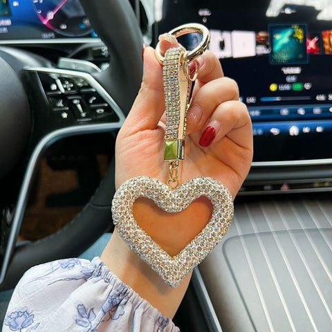 red heart keychain, hollowed-out clay keychain, full diamond keychain, car key accessory, women's fashion accessory, Australian fashion, gift for her, sparkly keychain, clay keyring - White - Size Fully - studded leather cord In Australia - Darrahopens