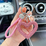 red heart keychain, hollowed-out clay keychain, full diamond keychain, car key accessory, women's fashion accessory, Australian fashion, gift for her, sparkly keychain, clay keyring - White - Size Fully - studded leather cord