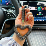 red heart keychain, hollowed-out clay keychain, full diamond keychain, car key accessory, women's fashion accessory, Australian fashion, gift for her, sparkly keychain, clay keyring - White - Size Simple buckle