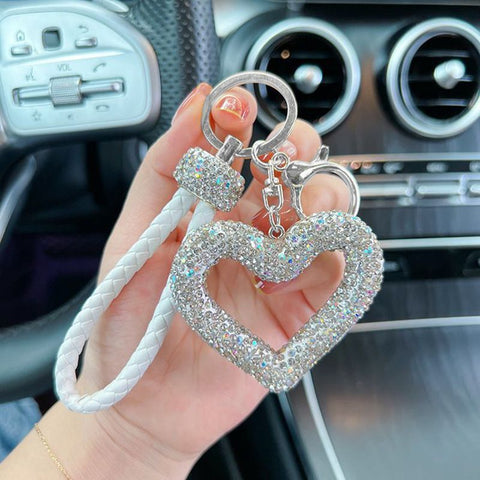 red heart keychain, hollowed-out clay keychain, full diamond keychain, car key accessory, women's fashion accessory, Australian fashion, gift for her, sparkly keychain, clay keyring - White - Size White diamond leather cord In Australia - Darrahopens