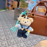 cute teddy bear keychain, teddy bear with suspenders, knitted sweater teddy bear, bag charm, quirky accessory, gift for teddy bear lovers - Blue - Size 1 In Australia - Darrahopens