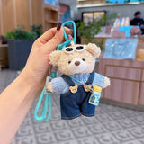 cute teddy bear keychain, teddy bear with suspenders, knitted sweater teddy bear, bag charm, quirky accessory, gift for teddy bear lovers - Blue - Size 1