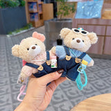 cute teddy bear keychain, teddy bear with suspenders, knitted sweater teddy bear, bag charm, quirky accessory, gift for teddy bear lovers - Blue - Size 1