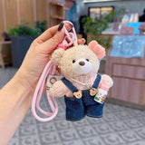 cute teddy bear keychain, teddy bear with suspenders, knitted sweater teddy bear, bag charm, quirky accessory, gift for teddy bear lovers - Pink - Size 1 In Australia - Darrahopens